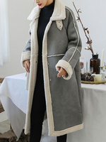 Mantel für Frau grau Turndown Kragen lässig Kunstpelz Wintermantel