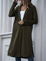 Mantel für Frau Hunter Green Hooded Long Sleeves Buttons Lässiger; geteilter Wollmantel