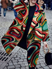 Mantel für Frau Oragnge Red Turndown Collar Langarm Bedruckt Casual Woolen Coat