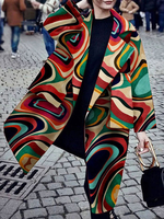 Mantel für Frau Oragnge Red Turndown Collar Langarm Bedruckt Casual Woolen Coat