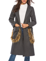 Mantel für Frauen Grau Umlegekragen Langarm Pockets Wintermäntel