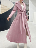 Mantel für Frauen Rosa V-Ausschnitt Lange Ärmel Schnüren Oversized Casual Rosa Wollmantel