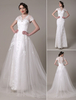 Mantel-Kleid mit V-Ausschnitt Spitze Dekor Zug abnehmbare Kapelle Zug Brautkleid Hochzeit Milanoo