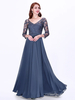Marineblaue Brautjungfernkleider Spitzenärmel Hochzeitsgast Kleid Chiffon V-Ausschnitt Abendkleider
