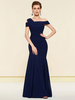 Marineblaues Abendkleid Meerjungfrau U-Boot-Ausschnitt Stretch-Abendkleid
