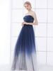 Marineblaues Brautkleid trägerlos ärmellos schnüren natürliche Taille bodenlangen Spitze Tüll A-Linie Brautkleider