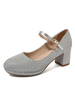 Mary Jane Schuhe Silver Glitter Round Toe Chunky Heel Pumps für Frauen