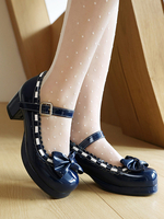 Mary Janes mit mittelhohem Blockabsatz und Gothic-Sweat-Lolita-Schuhen in Rot mit Farbblock Schleifen und Rüschen runde Zehenpartie