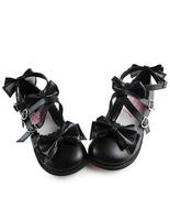 Matt schwarze Lolita Schuhe mit süßen Schleifen