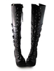 Matte Black Lolita lange Stiefel Square Heels