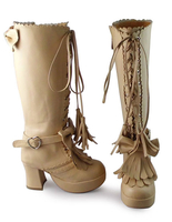 Matte Lolita Stiefel Square Fersen mit Bögen; Quasten und Shoeslace