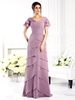 Mauve Mutter Kleid V-Ausschnitt Kurzarm A-Linie Chiffon Plissee Lange Hochzeit Gastkleider
