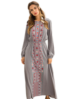 Maxi Boho Kleid Langarm Kleid Scoop Neck bestickt Herbst Kleid