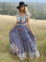 Maxi Kleid 2021 Kalte Schulter Blumen Kleid Quaste Sommer Kleid