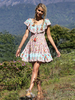 Maxi Kleid kurzes mit Quasten Sommer Kleid Print Button Up Rütschen Kleid