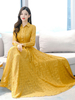 Maxi Kleider mit langen Ärmeln Goldene Printed Umlegekragen Dot bodenlangen Chiffon-Kleid