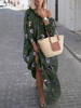 Maxi Kleider mit langen Ärmeln Puffärmeln Grün Printed Jewel Ausschnitt Polyester Langes Kleid