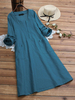 Maxi Kleider mit langen Ärmeln V-Ausschnitt; Blau gedruckt V-Ausschnitt Polyester bodenlangen Kleid mit Tasche