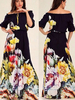 Maxikleid 1/2 Ärmel Sommerkleider lang Dunkelmarineblau Damenmode mit Bateau-Kragen und Schnurbatik für Sommer Bohemian Kleider maxi kleid Polyester