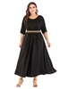 Maxikleid 1/2 Ärmel Sommerkleider lang Schwarz Damenmode mit Rundkragen und Print für Sommer und Frühling Große Größe Damenmode maxi kleid