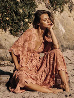 Maxikleid 2020 Halbarm V Ausschnitt Spitze Knotted Quasten Strandkleid