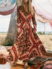 Maxikleid 2021 Langarm V-Ausschnitt Blumen Sommer Boho Kleid