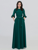 Maxikleid 3/4 Ärmel Sommerkleider lang Grün Damenmode mit Rundkragen für Herbst und Frühling und Straßen-Style maxi kleid Polyester Kleider