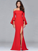 Maxikleid 3/4 Ärmel Sommerkleider lang Rot Damenmode mit Carmenausschnitt für Sommer und Ball maxi kleid Michartige Seide Kleider