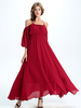 Maxikleid 3/4 Ärmel Sommerkleider lang Rot Damenmode mit Trägern und Spaghettiträger für Herbst maxi kleid Chiffon Kleider