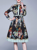 Maxikleid 3/4 Ärmel Sommerkleider lang Schwarz Damenmode mit Stehkragen und Print für Herbst und Winter maxi kleid Büro & Karriere Polyester