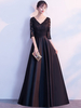 Maxikleid 3/4 Ärmel Sommerkleider lang Schwarz Damenmode V-Ausschnitt und Herbst und Abend maxi kleid Polyester Kleider