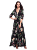 Maxikleid 3/4 Ärmel Sommerkleider lang Schwarz Damenmode V-Ausschnitt und Sommer Beach Strand maxi kleid gemischten Baumwollen Kleider