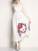 Maxikleid 3/4 Ärmel Sommerkleider lang Weiß Damenmode V-Ausschnitt mit Print für Herbst maxi kleid Dating Polyester Kleider
