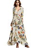 Maxikleid Aprikose Sommerkleider lang mit Printmuster 3/4 Ärmel Damenmode maxi kleid V-Ausschnitt Polyester für Sommer Kleider