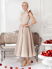 Maxikleid Aprikose Sommerkleider lang ärmellos mit Rundkragen Damenmode maxi kleid Polyester und Rüschen für Frühling Kleider