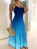 Maxikleid Blau Sommerkleider lang mit Farbblock ärmellos Damenmode maxi kleid und Trägern Polyester für Sommer Kleider