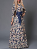 Maxikleid Blau Sommerkleider lang mit Printmuster Langarm Damenmode maxi kleid und Rundkragen Polyester und Schleife für Herbst Kleider