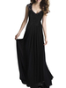 Maxikleid Blau Sommerkleider lang mit wellenförmigen Streifen ärmellos Damenmode V-Ausschnitt Chiffon schmale Passform und Spitzen für Frühling