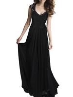 Maxikleid Blau Sommerkleider lang mit wellenförmigen Streifen ärmellos Damenmode V-Ausschnitt Chiffon schmale Passform und Spitzen für Frühling