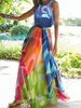 Maxikleid Blau Sommerkleider lang ärmellos mit Rundhalsausschnitt Damenmode maxi kleid Polyester und einstellbaren Trägern und Falten für Sommer
