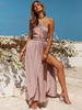 Maxikleid Blushrosa Sommerkleider lang ärmellos mit Spaghettiträger Damenmode maxi kleid Satingewebe und Split verdreht für Sommer Kleider