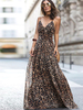 Maxikleid Braun Sommerkleider lang mit Leopard-Korn Optik ärmellos Damenmode maxi kleid und Trägern Polyester für Sommer Kleider