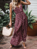 Maxikleid Burgunderrot Sommerkleider lang mit Trägern Damenmode und Print für Sommer und Urlaub maxi kleid Polyester Kleider