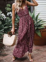Maxikleid Burgunderrot Sommerkleider lang mit Trägern Damenmode und Print für Sommer und Urlaub maxi kleid Polyester Kleider