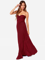 Maxikleid Burgunderrot Sommerkleider lang ärmellos mit asymmetrischem Ausschnitt Damenmode aus Roma-Strickstoffe und unsymmetrischem Design