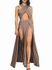 Maxikleid Dunkelaprikosenfarben Sommerkleider lang ärmellos mit Trägern Damenmode maxi kleid gemischten Baumwollen für Sommer Kleider