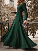 Maxikleid Dunkelgrün Sommerkleider lang Langarm V-Ausschnitt Damenmode maxi kleid Polyester und Herbst Kleider