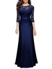 Maxikleid Dunkelmarineblau Sommerkleider lang 1/2 Ärmel mit Rundkragen Damenmode maxi kleid Acetate und figurbetonendem Design und Spitzen für Sommer