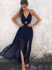 Maxikleid Dunkelmarineblau Sommerkleider lang ärmellos mit Halter Damenmode maxi kleid Polyester und Split verdreht für Sommer Kleider