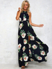 Maxikleid Dunkelmarineblau Sommerkleider lang ärmellos mit Rundkragen Damenmode maxi kleid Polyester und Split und Schlitz an der Front für Sommer